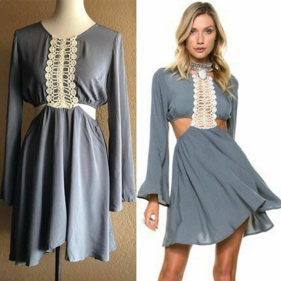 Swell Dresses & Skirts - Swell Womens Gray Rayon Crochet Baja Cut Out Dress
